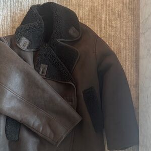 Zara shearling coat brown